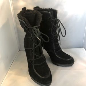Calvin Klein Dizzy Faux Fur lined Suede Boots - Black Size 7.5